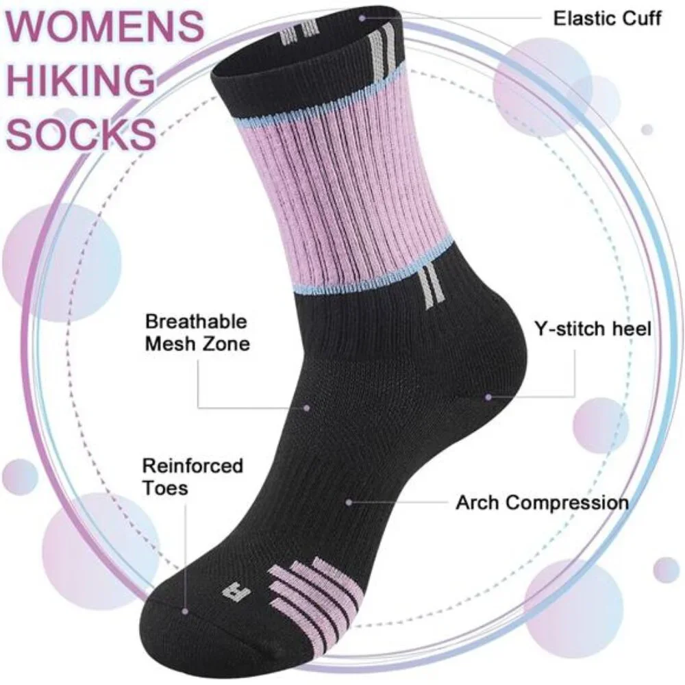 5 Pairs Women's Crew Socks Performance Cushioned Moisture Wicking Socks